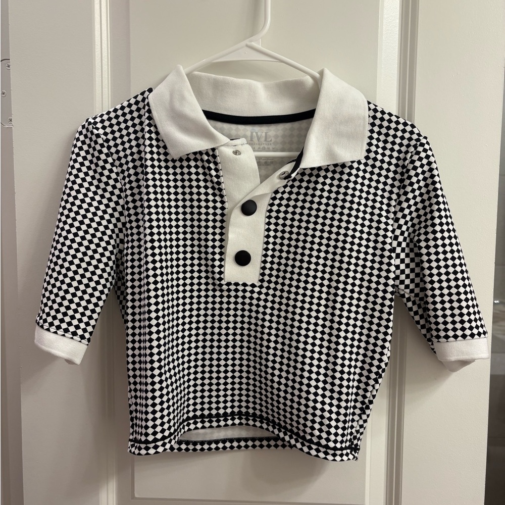 IVL Collective Black and White Checkered Polo Crop